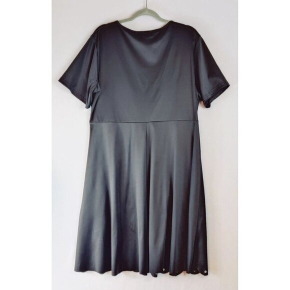 Black Knit Dress Laser Cut Eyelet Floral Pattern Cottage Core Party All Seasons - Picture 6 of 10